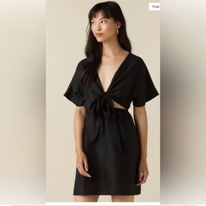 Vetta Convertible Wrap Linen Blend Dress Short Black Minimalist Preppy XS